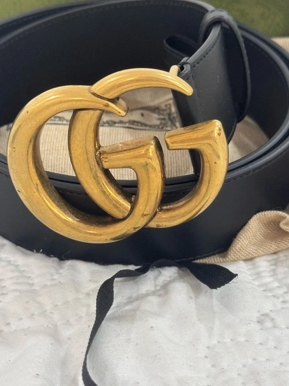 Gucci Black Leather Belt with Gold Double G Buckle